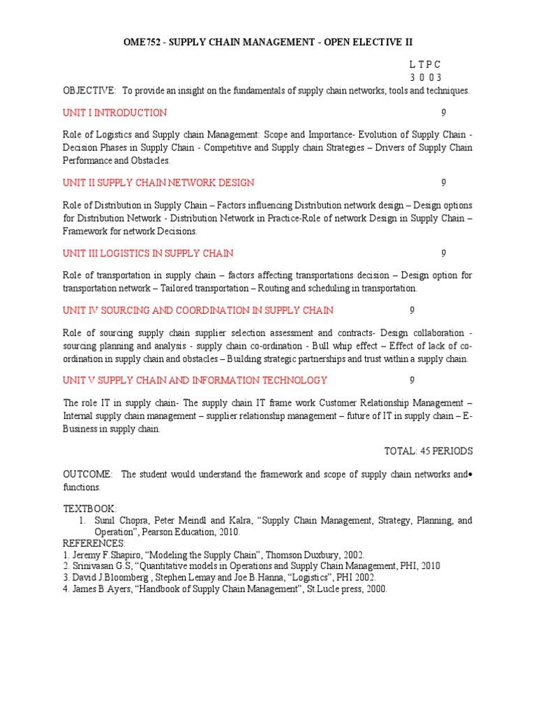 Supply Chain Management Course Syllabus | PDF | Supply Chain | Supply ...