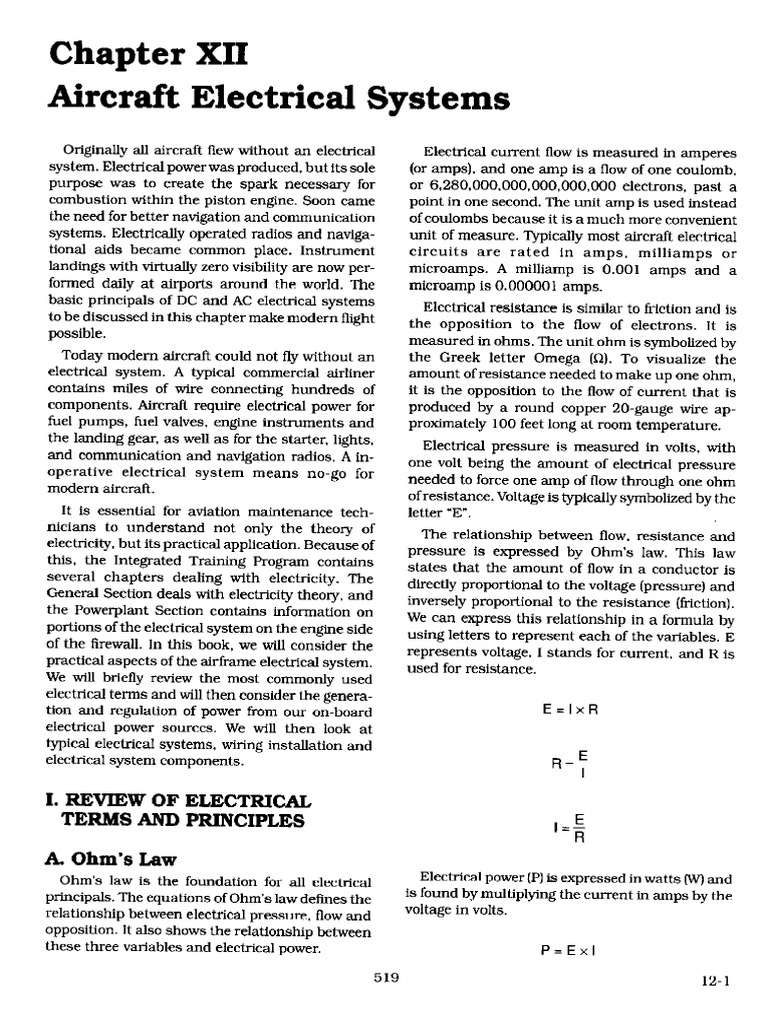 Chapter Xii Aircraft Electrical Systems PDF