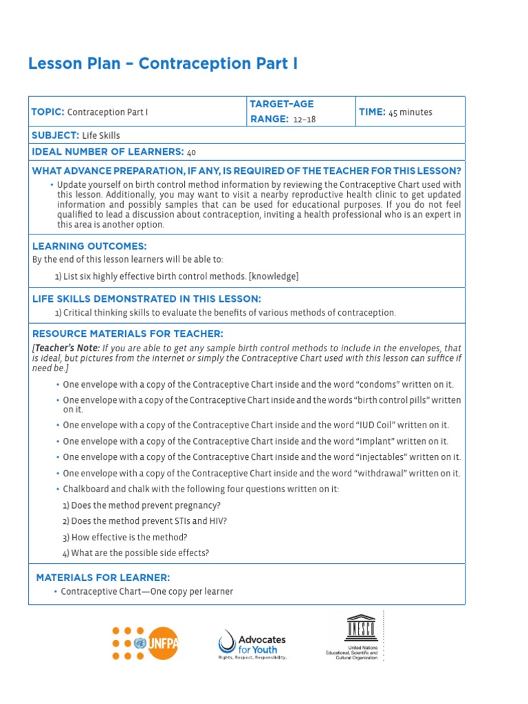Lesson Plan Contraception Part I and II | PDF | Birth Control | Condom