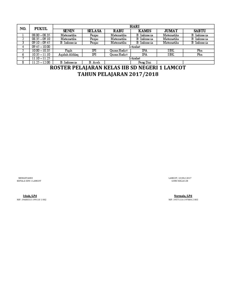 Roster Pelajaran | PDF