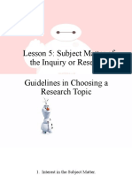 Lesson 5: Subject Matter of The Inquiry or Research