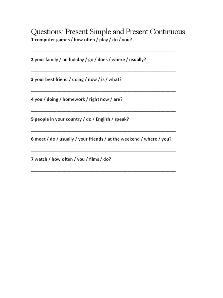 Questions Simple Present Present Continuous | PDF
