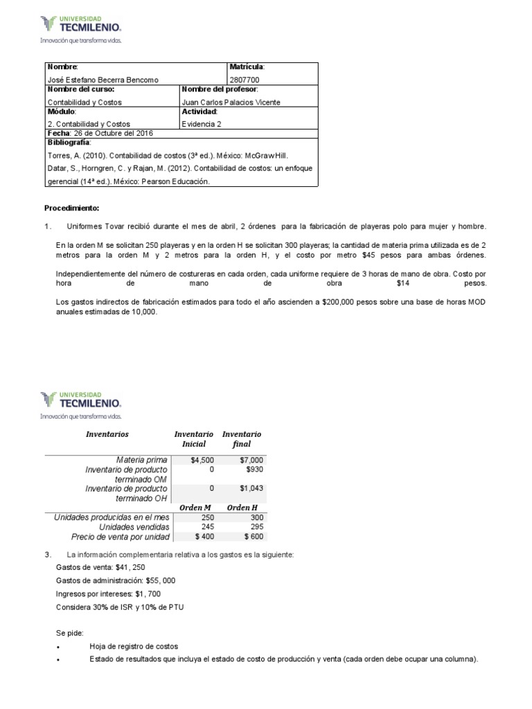 Análisis de Costos y Resultados Financieros | PDF | Inventario | Estado ...