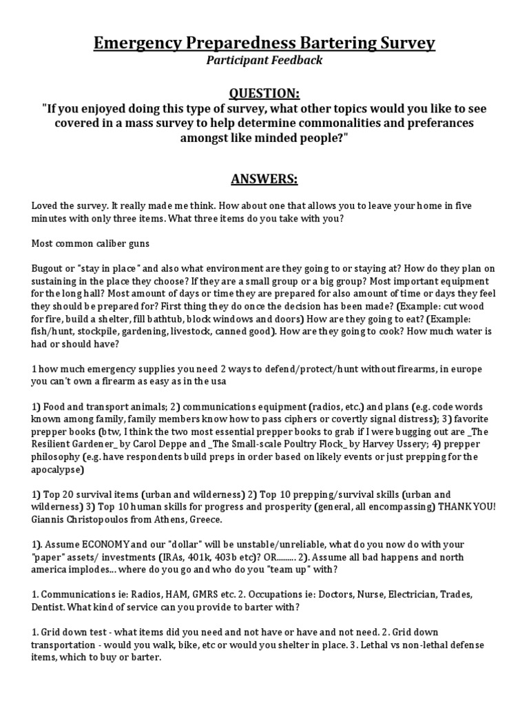 Emergency Preparedness Survey Insights | PDF | Survivalism | Foods
