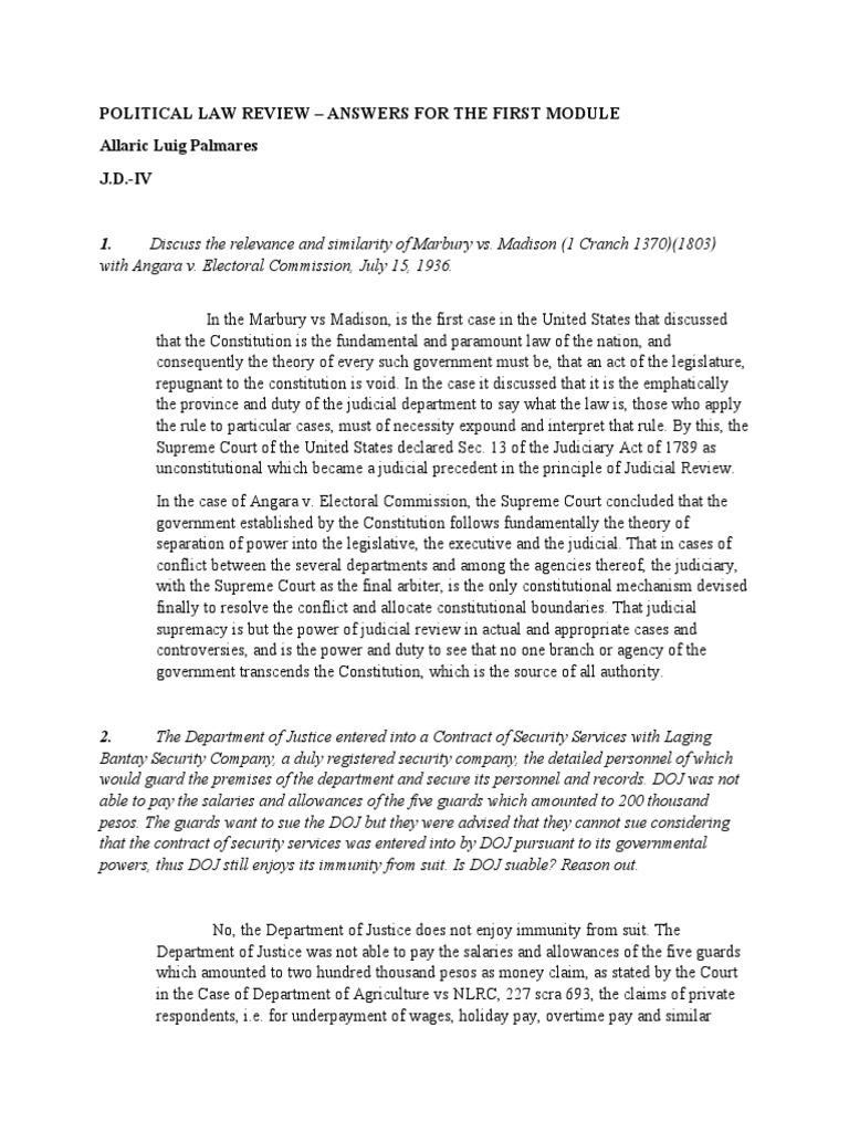 Analysis of Political Law Review Answers Providing Insights into Key