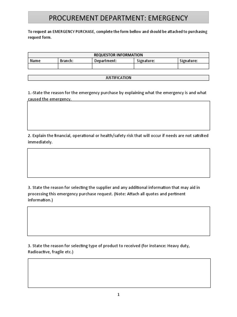 Emergency Purchase Request Form Template | PDF