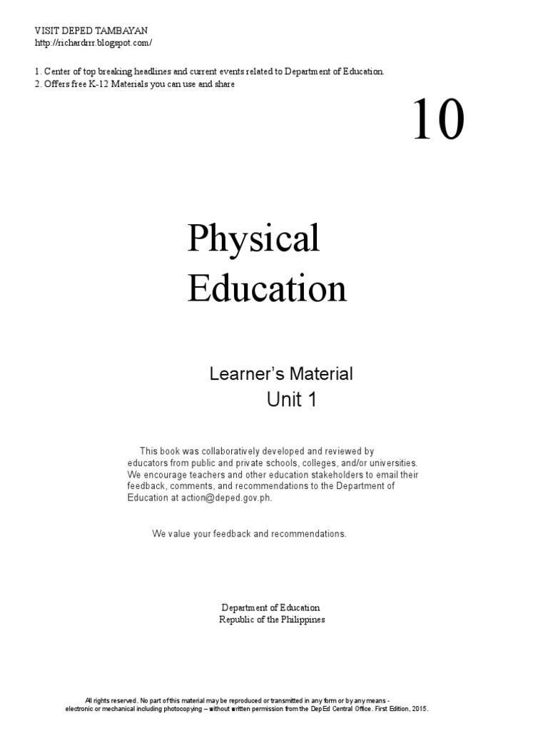 Physical Education: Unit 1 | PDF | Non Communicable Disease | Obesity