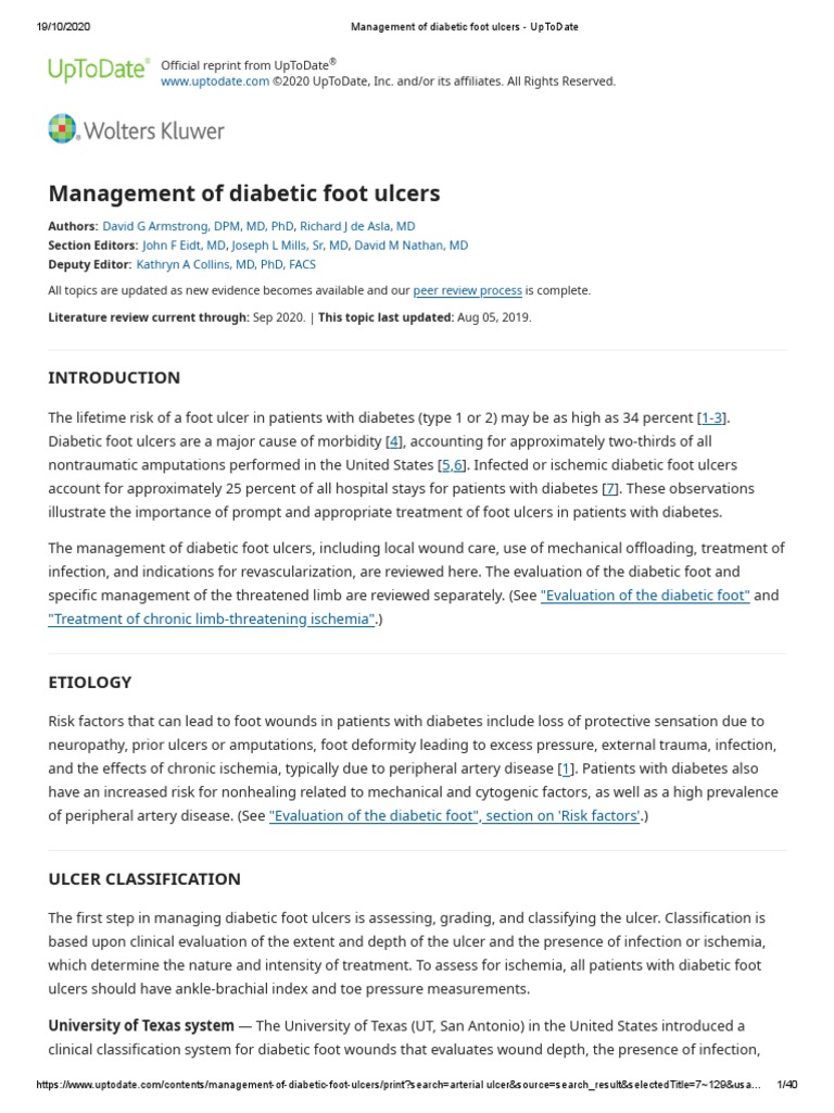 Management of Diabetic Foot Ulcers UpToDate PDF Wound Ischemia