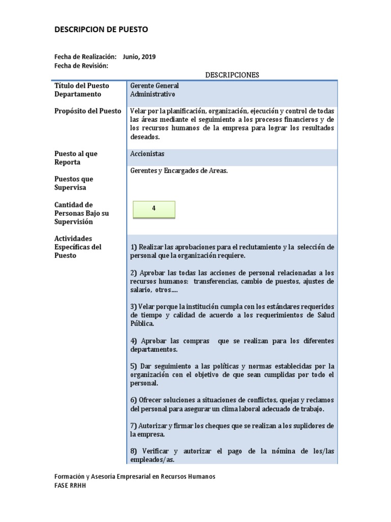 Descripción Del Puesto De Un Subgerente General En Un Hotel – CYCF