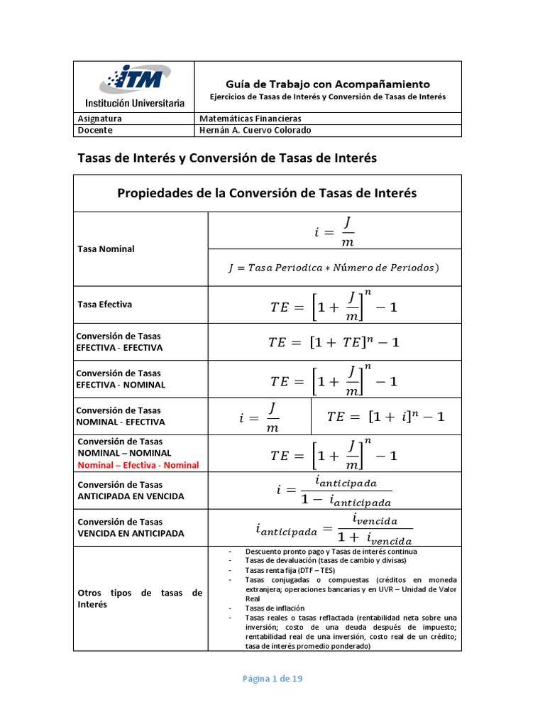 Ejercicios de Tasas de Interés Financieras | PDF | Tasas de interés ...