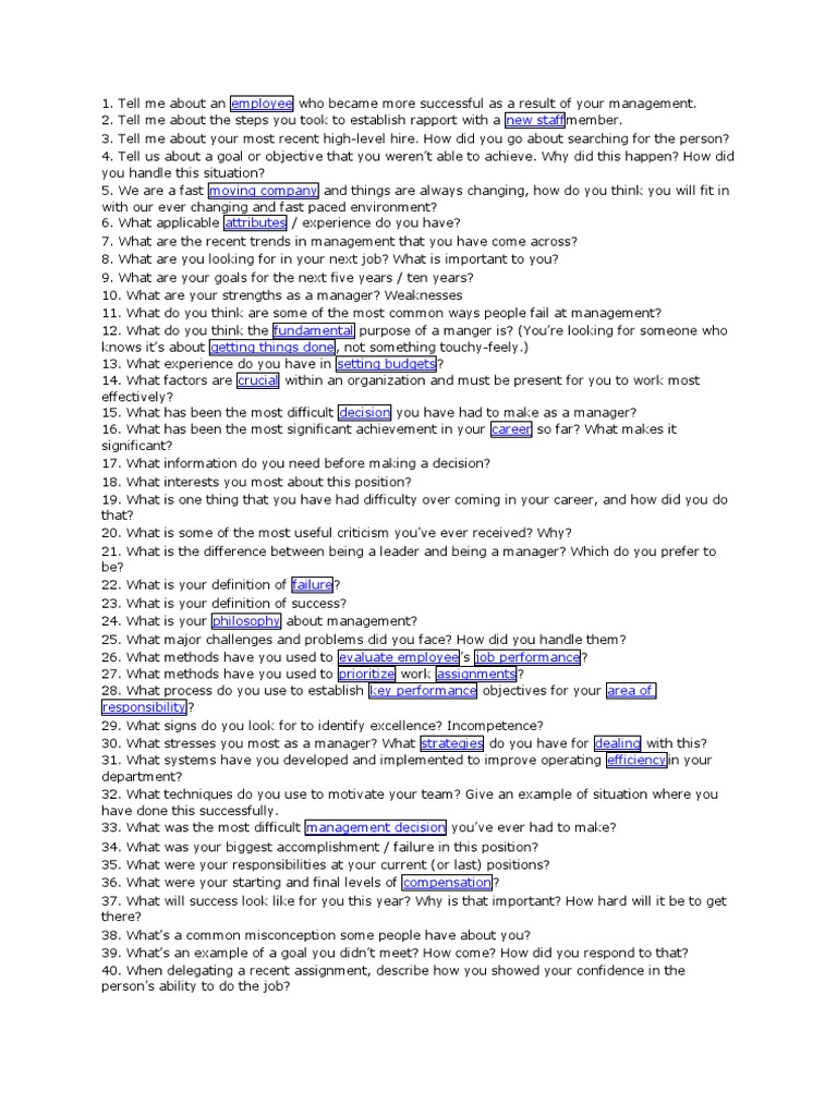 80 Management Interview Questions | PDF | Leadership | Competence ...