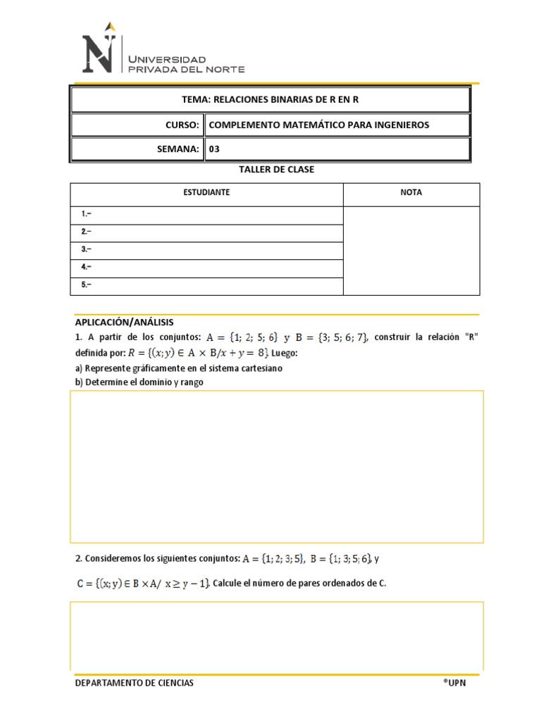 TALLER DE CLASE Mate - 2019-1 PDF | PDF
