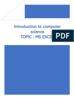 Introduction To Computer Science Topic: Ms Excel