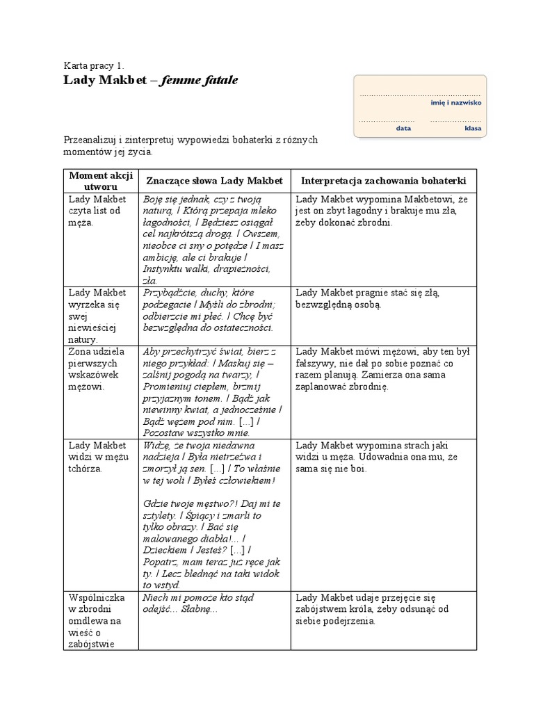 Makbet Notatka Pdf