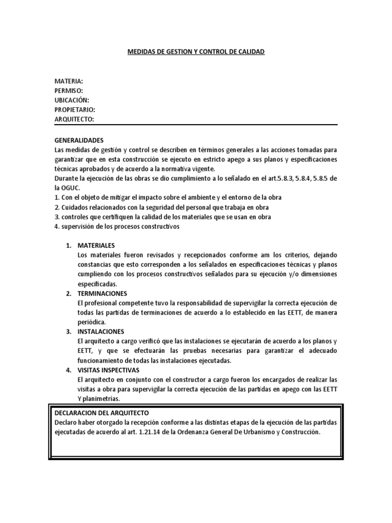 Medidas de Gestion y Control de Calidad | PDF