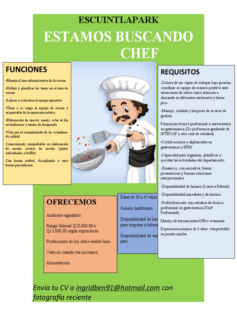 Solicitud de Chef Profesional | PDF | Artes culinarias | Alimentos