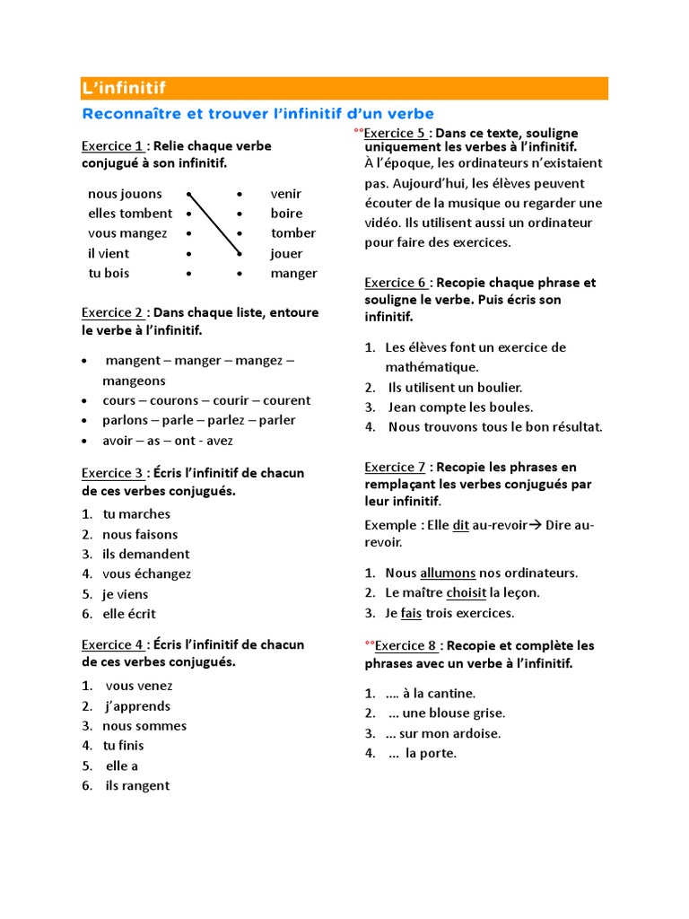 Le Verbe Et Son Infinitif Ce2 Pdf Infinitif Du Verbe PDF | PDF | Verbe | Sémiotique