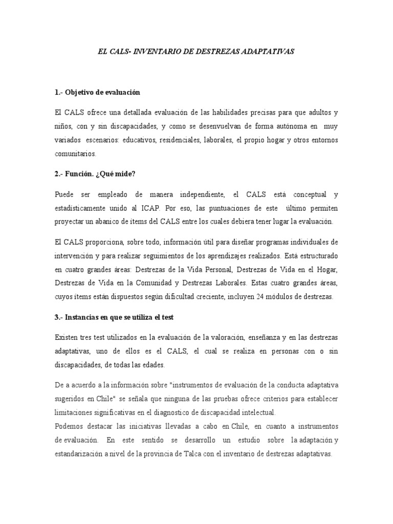 CALS | PDF | Validez (Estadísticas) | Evaluación