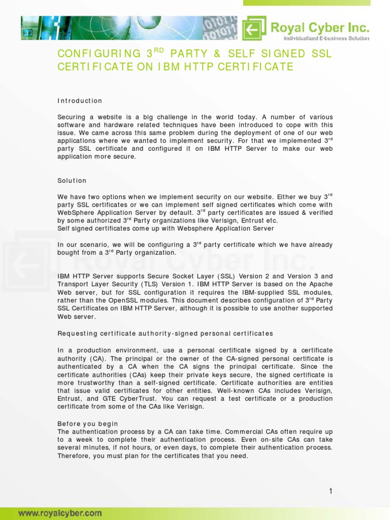 Configuring IBM HTTP Server SSL Mutual Authentication PDF | PDF ...