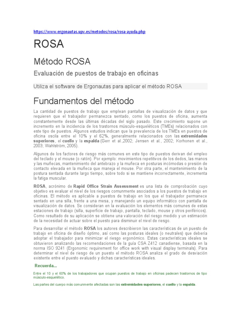 Evaluación Ergonomía Oficina: Método ROSA | PDF | Periférico | Monitor ...