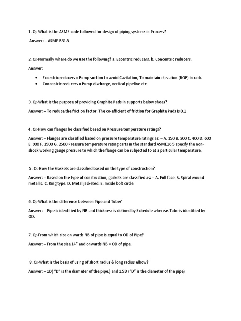 Piping Engineering Interview Questions Part 1 PDF Pipe (Fluid