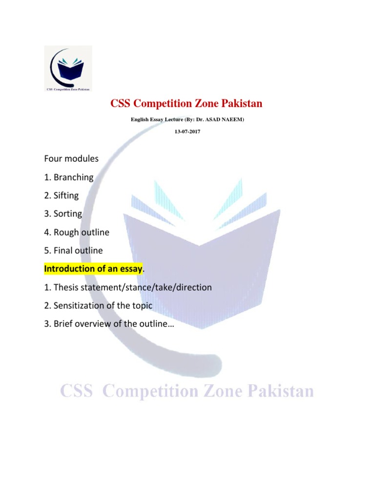 CSS Competition Zone Pakistan: Four Modules 1. Branching 2. Sifting 3 ...