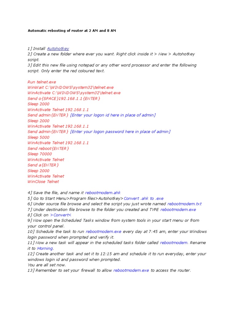 Auto Router Reboot Script Setup | PDF | Computers