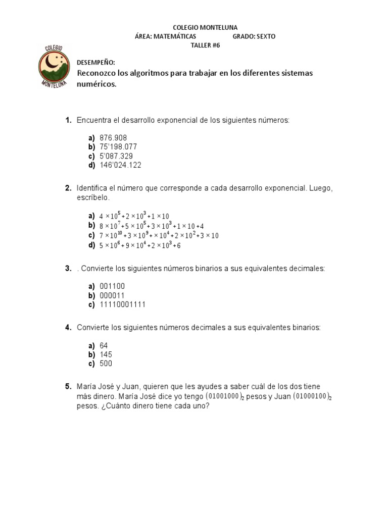 Taller de Desarrollo Exponencial 6º Grado | PDF | Juegos y actividades ...