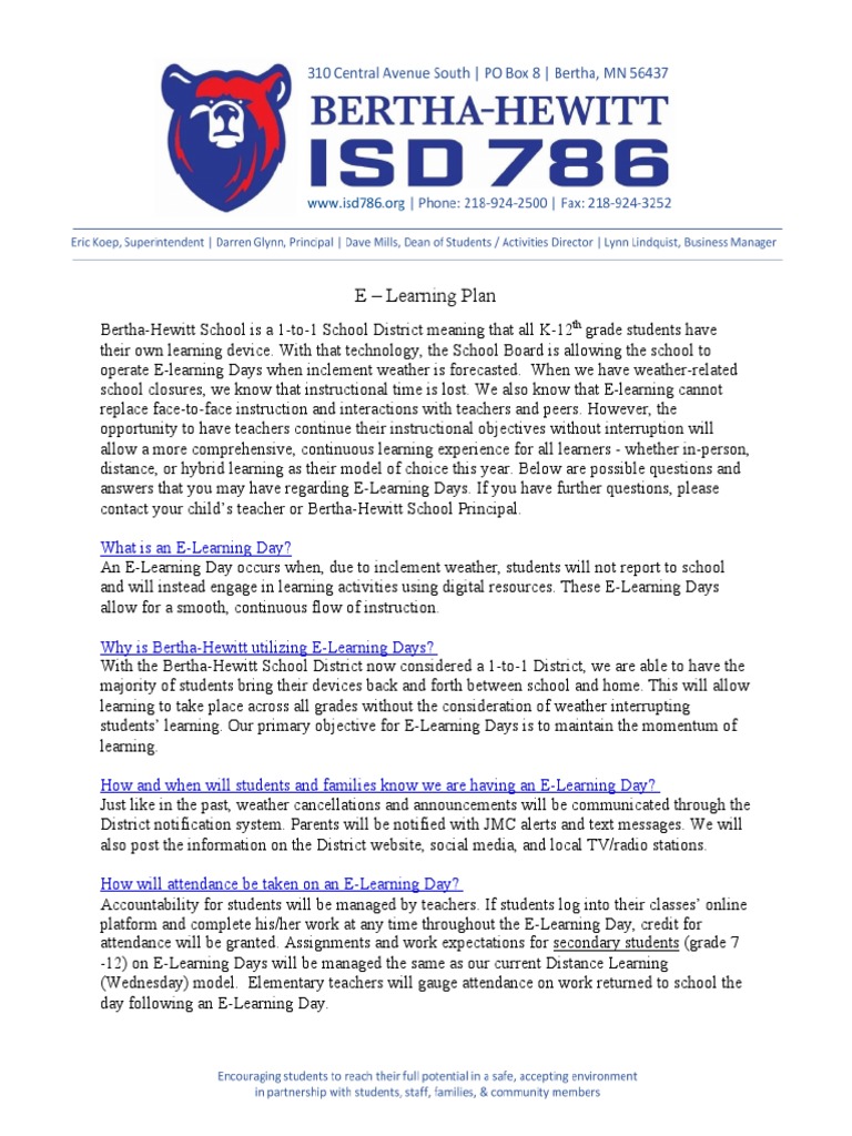 BerthaHewitt ELearning Plan PDF Educational Technology Learning