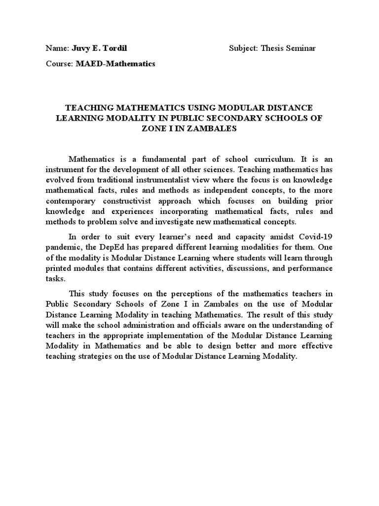Teaching Mathematics Using Modular Distance Learning Modality in Public ...