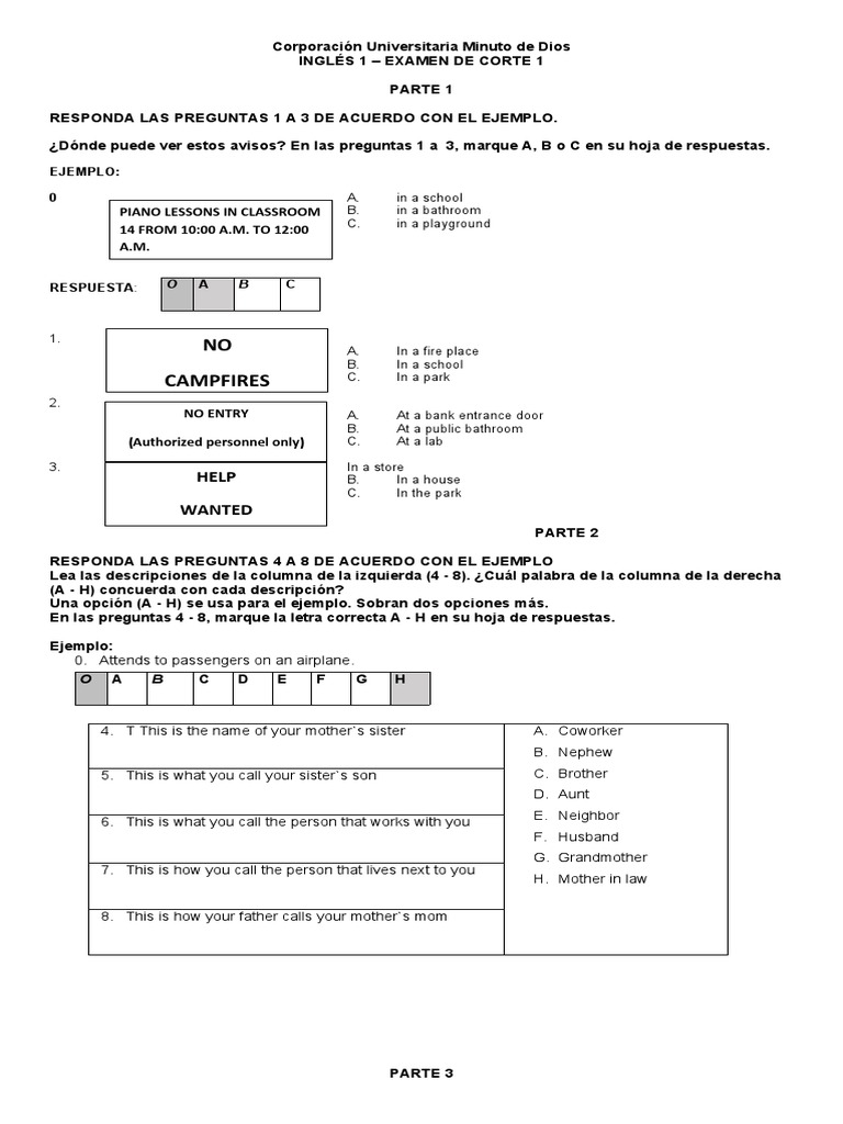 Ingles 1 - Parcial 1 | PDF | Padre e hijo | Familia