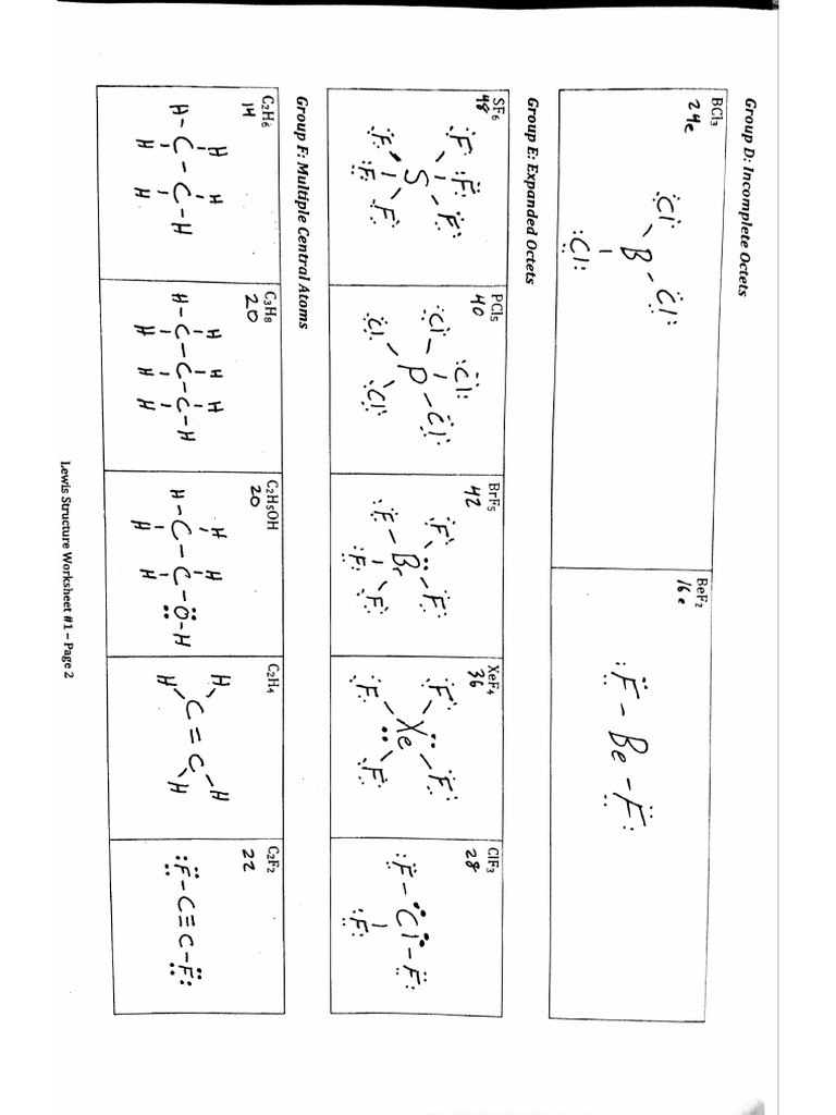 Lewis Structure Worksheet #1 Page 2 PDF
