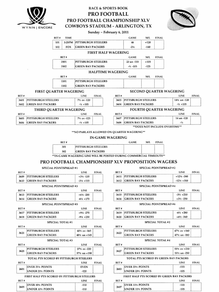 Super Bowl 54 Prop Sheet