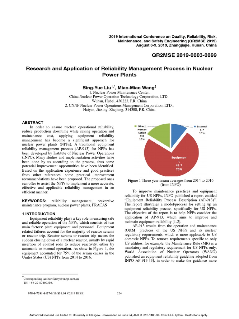 Research and Application of Reliability Management Process in Nuclear ...