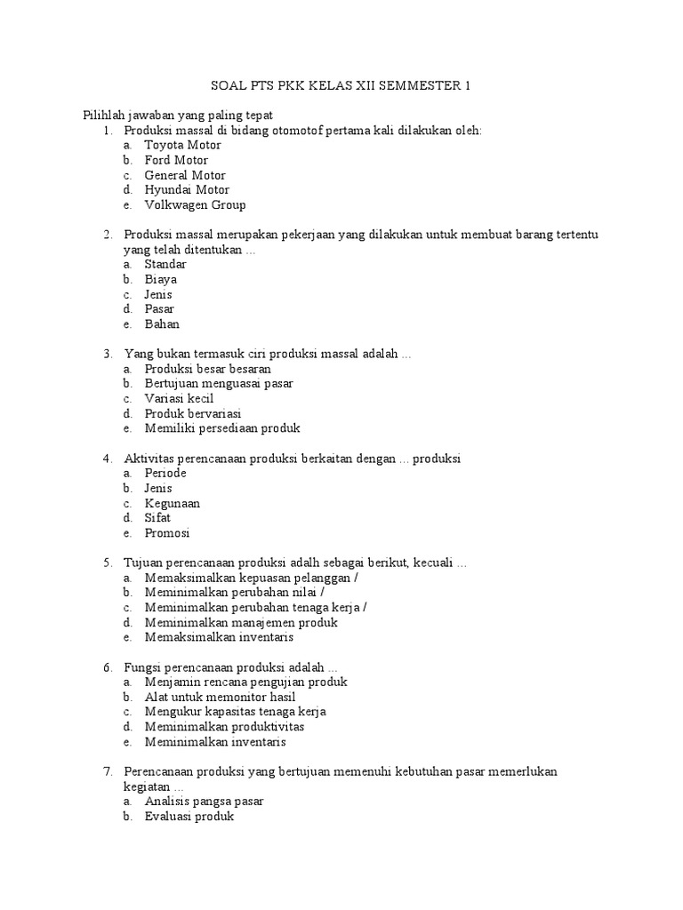 Soal Pts Pkk Kelas Xii Semmester 1 Pdf