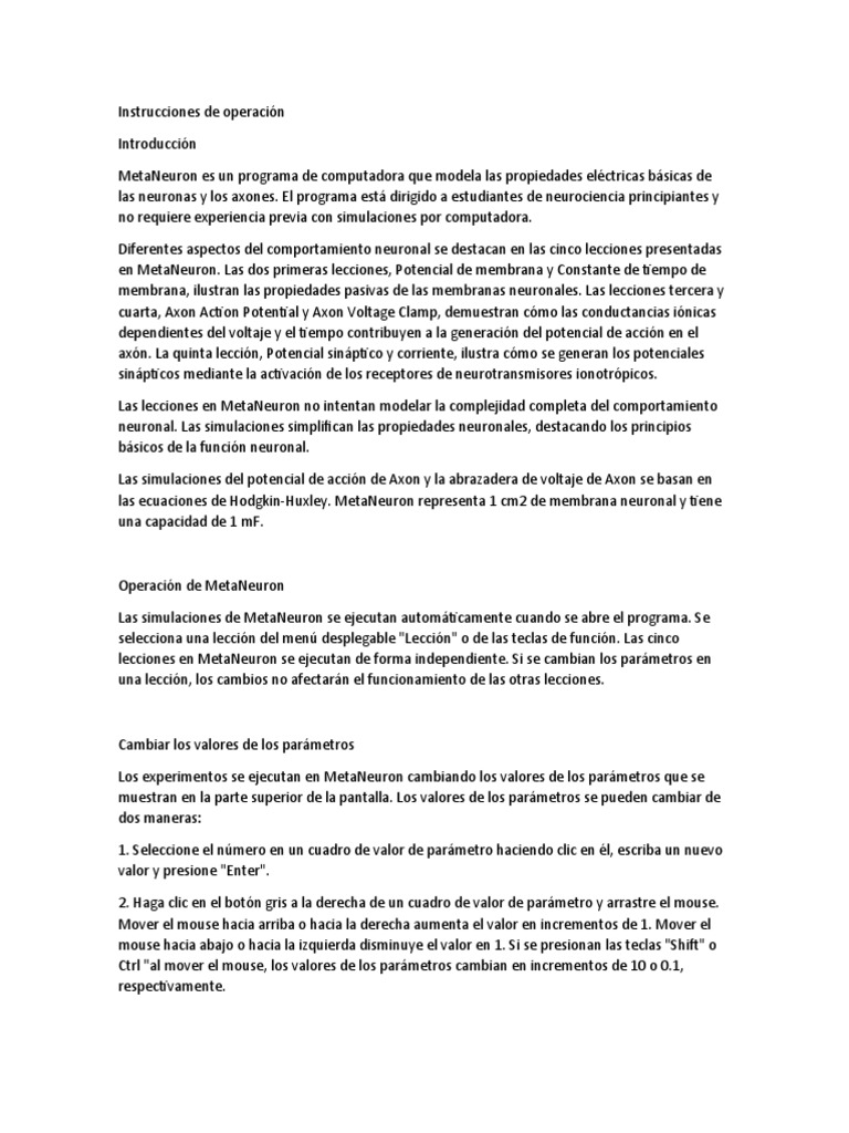 Instrucciones para usar MetaNeuron | PDF | Neurona | Sinapsis