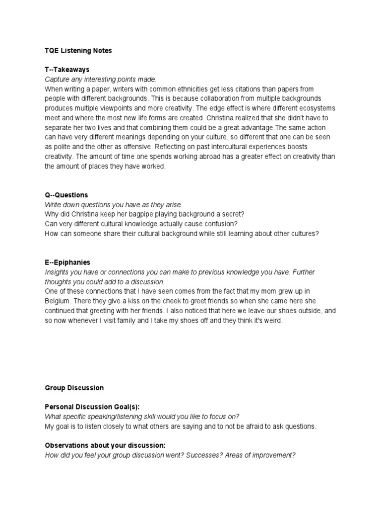 TQE Listening Notes T - Takeaways | PDF | Creativity | Cognitive Science