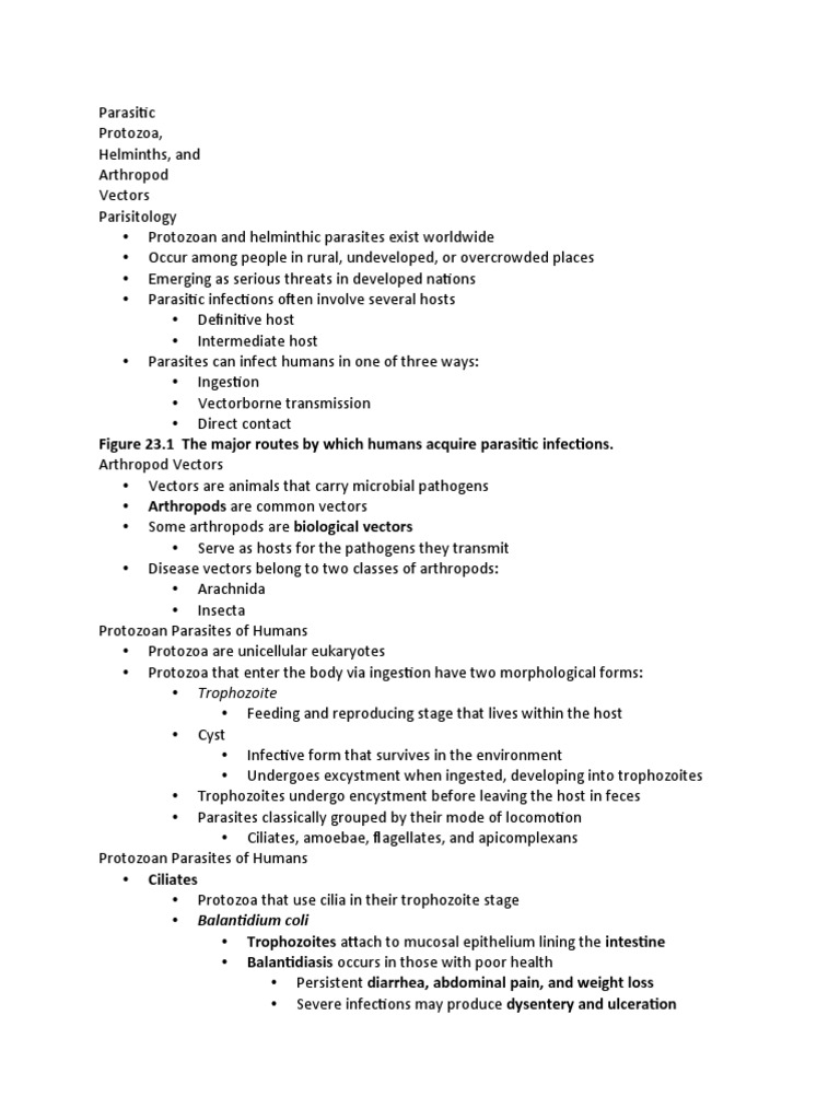 Parasitic Infections: Types and Vectors | PDF | Protozoa | Parasitism