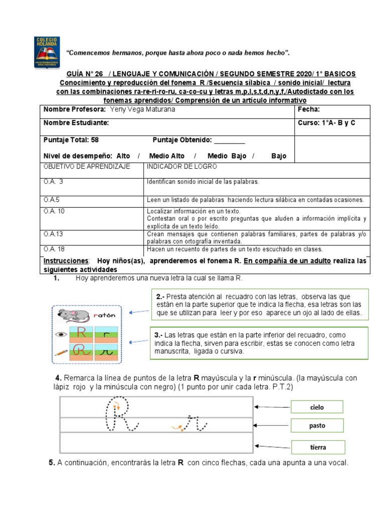 1 Basico Lenguaje Y Comunicacion Fonema R Pdf Puma Idiomas
