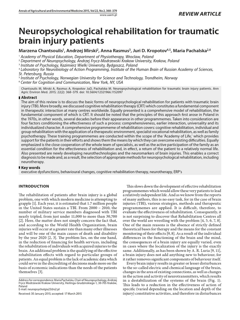 Neuropsychological Rehab for TBI Patients | PDF | Physical Therapy ...