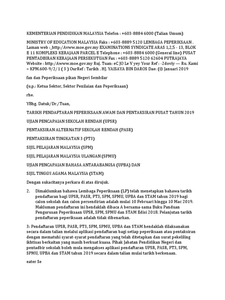 01-22 Tarikh Pendaftaran Dan Pentaksiran 2019  PDF