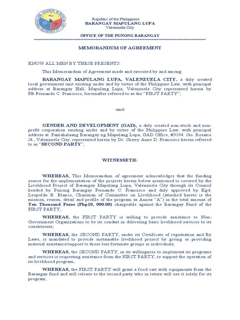 Memorandum of Agreement 2017 | PDF | Civil Law (Legal System) | Government