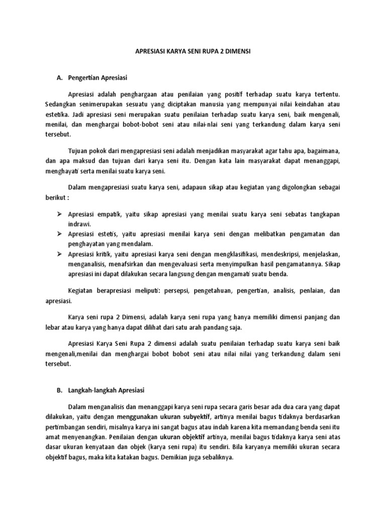 Apresiasi Karya Seni Rupa 2 Dimensi Pdf