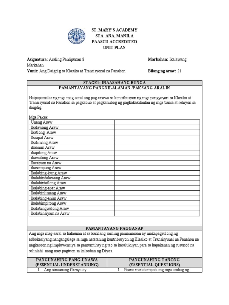 Ap Yunit Plan 2 | PDF