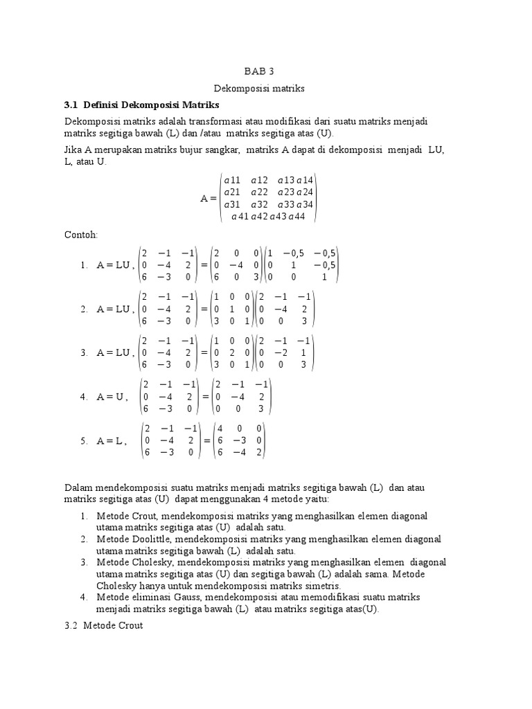 Dekomposisi Matriks dan Metodenya | PDF | Metode & Bahan Ajar