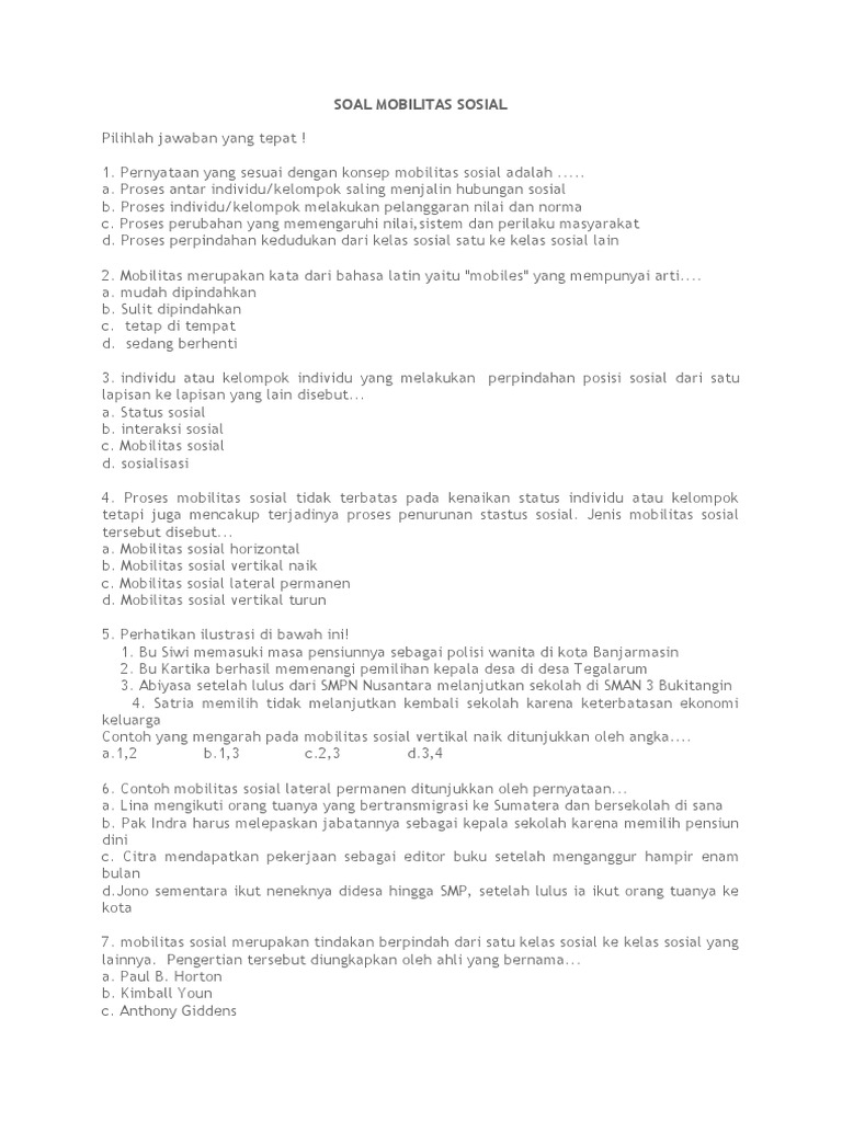 Soal Mobilitas Sosial Answer