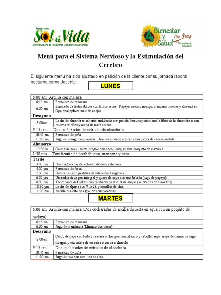 Menú Nutritivo para el Sistema Nervioso | PDF | Comida y bebida | Cocina