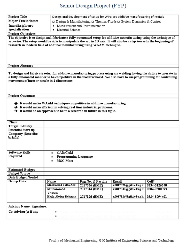 FYP Registration Form - Updated | PDF