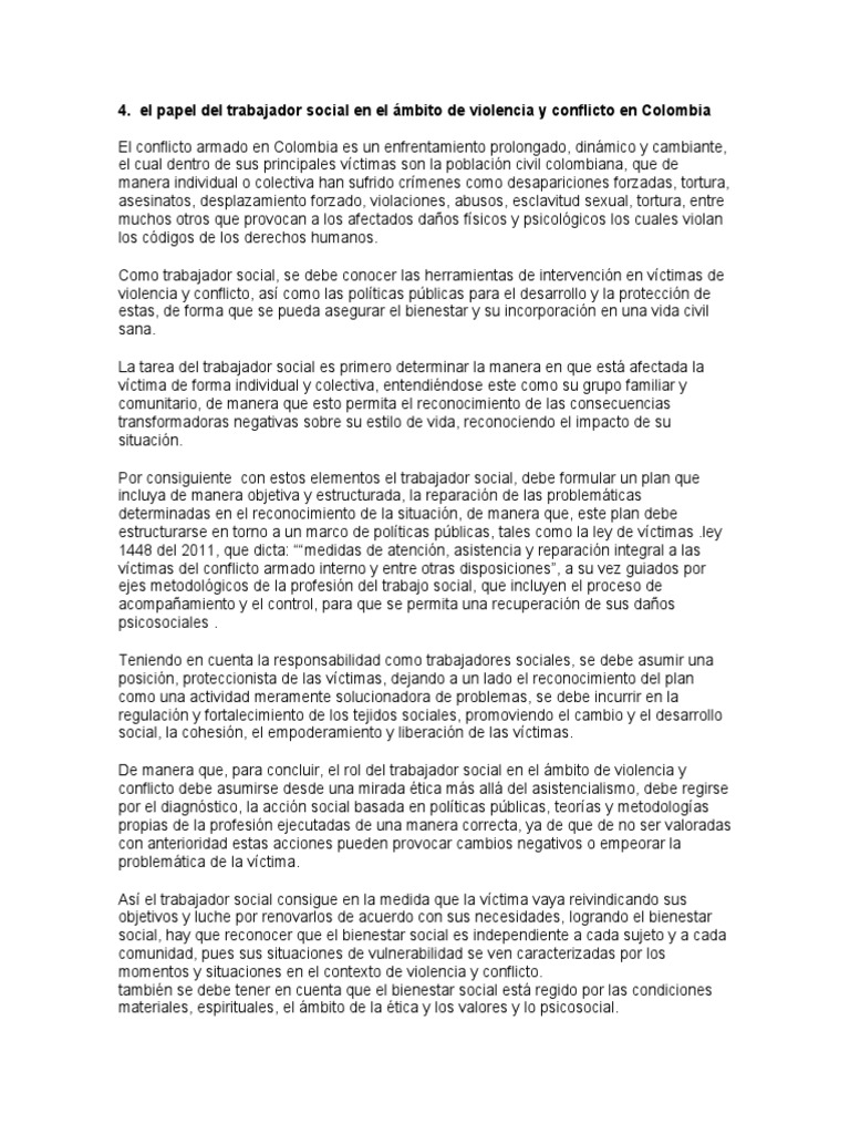 El Papel Del Trabajador Social en El Ámbito de Violencia y Conflicto en ...