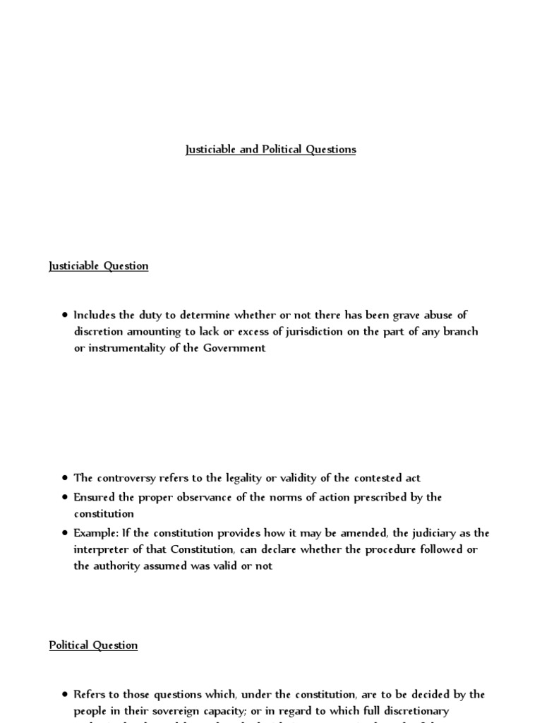 Justiciable and Political Questions | PDF | Law